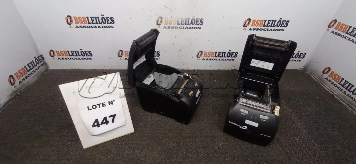 LOTE 447 -  02 IMPRESSORAS TÊRMICAS BEMATECH.  (NO ESTADO) ATENÇÃO! FAZER A VISITAÇÃO ANTES DE ARREMATAR, NÃO SABEMOS SE FUNCIONA, LEILÃO NÃO TEM GARANTIA E NEM DEVOLUÇÃO, SUJEITO A POSSÍVEIS AVARIAS VISÍVEIS/OCULTAS E/OU AUSÊNCIA DE COMPONENTES.