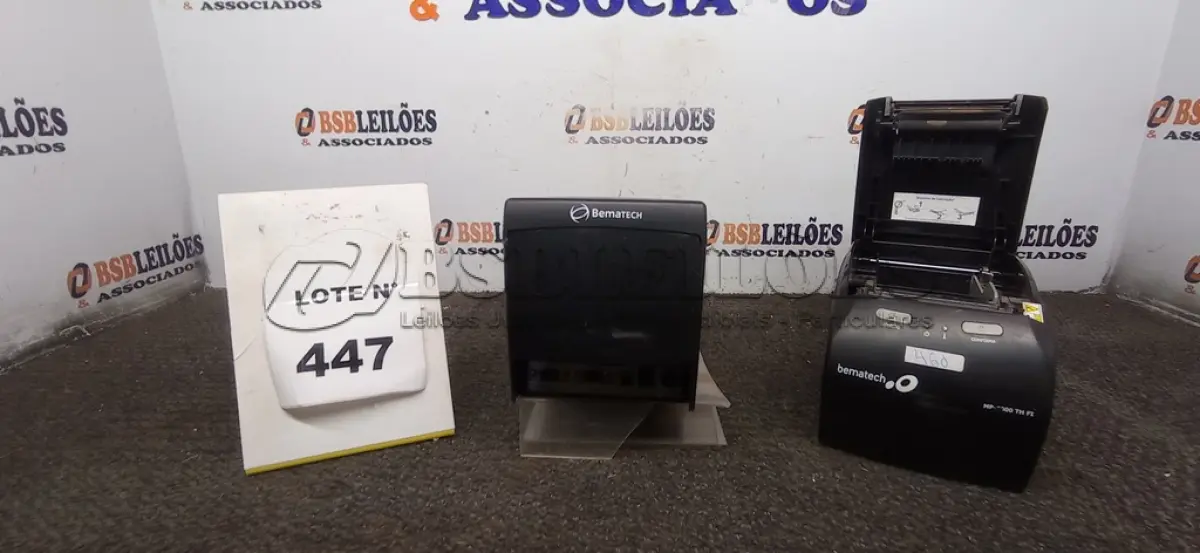 LOTE 447 -  02 IMPRESSORAS TÊRMICAS BEMATECH.  (NO ESTADO) ATENÇÃO! FAZER A VISITAÇÃO ANTES DE ARREMATAR, NÃO SABEMOS SE FUNCIONA, LEILÃO NÃO TEM GARANTIA E NEM DEVOLUÇÃO, SUJEITO A POSSÍVEIS AVARIAS VISÍVEIS/OCULTAS E/OU AUSÊNCIA DE COMPONENTES.