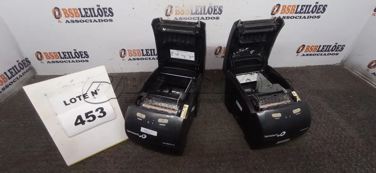 LOTE 453 - 02 IMPRESSORAS TÊRMICAS BEMATECH.  (NO ESTADO) ATENÇÃO! FAZER A VISITAÇÃO ANTES DE ARREMATAR, NÃO SABEMOS SE FUNCIONA, LEILÃO NÃO TEM GARANTIA E NEM DEVOLUÇÃO, SUJEITO A POSSÍVEIS AVARIAS VISÍVEIS/OCULTAS E/OU AUSÊNCIA DE COMPONENTES.