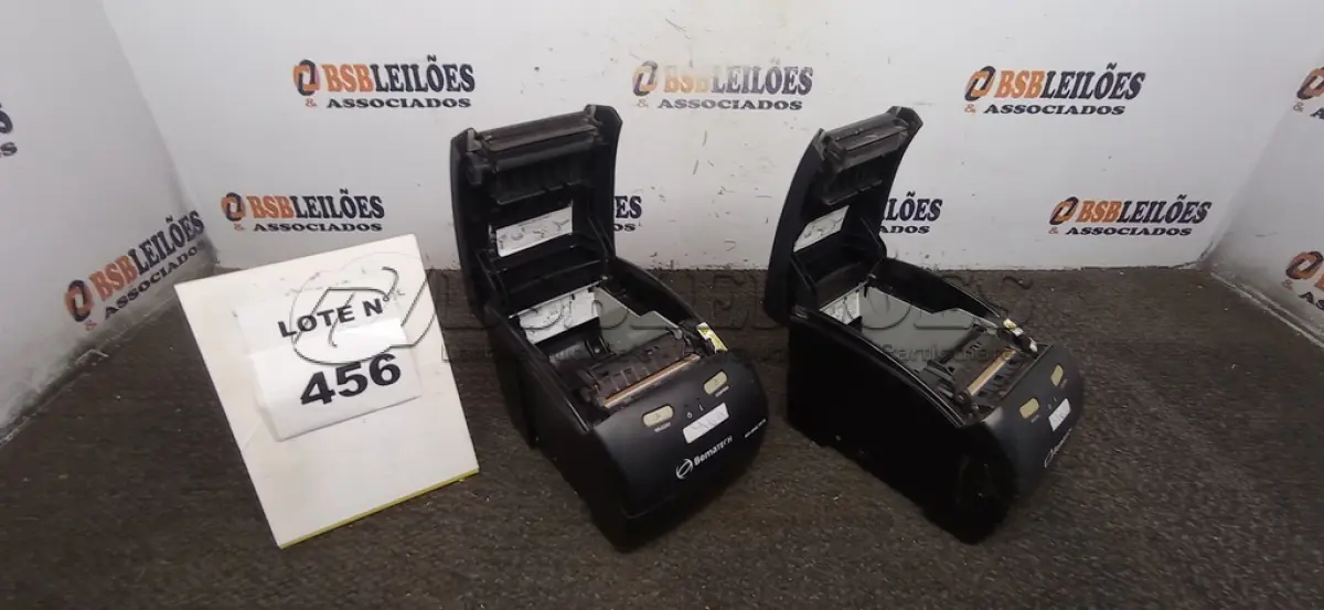 LOTE 456 - 02 IMPRESSORAS TÊRMICAS BEMATECH.  (NO ESTADO) ATENÇÃO! FAZER A VISITAÇÃO ANTES DE ARREMATAR, NÃO SABEMOS SE FUNCIONA, LEILÃO NÃO TEM GARANTIA E NEM DEVOLUÇÃO, SUJEITO A POSSÍVEIS AVARIAS VISÍVEIS/OCULTAS E/OU AUSÊNCIA DE COMPONENTES.