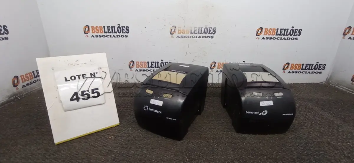 LOTE 455 - 02 IMPRESSORAS TÊRMICAS BEMATECH.  (NO ESTADO) ATENÇÃO! FAZER A VISITAÇÃO ANTES DE ARREMATAR, NÃO SABEMOS SE FUNCIONA, LEILÃO NÃO TEM GARANTIA E NEM DEVOLUÇÃO, SUJEITO A POSSÍVEIS AVARIAS VISÍVEIS/OCULTAS E/OU AUSÊNCIA DE COMPONENTES.
