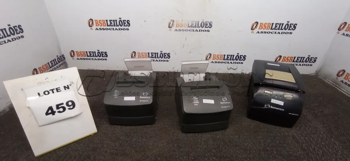 LOTE 459 - 03 IMPRESSORAS TÊRMICAS BEMATECH.  (NO ESTADO) ATENÇÃO! FAZER A VISITAÇÃO ANTES DE ARREMATAR, NÃO SABEMOS SE FUNCIONA, LEILÃO NÃO TEM GARANTIA E NEM DEVOLUÇÃO, SUJEITO A POSSÍVEIS AVARIAS VISÍVEIS/OCULTAS E/OU AUSÊNCIA DE COMPONENTES.