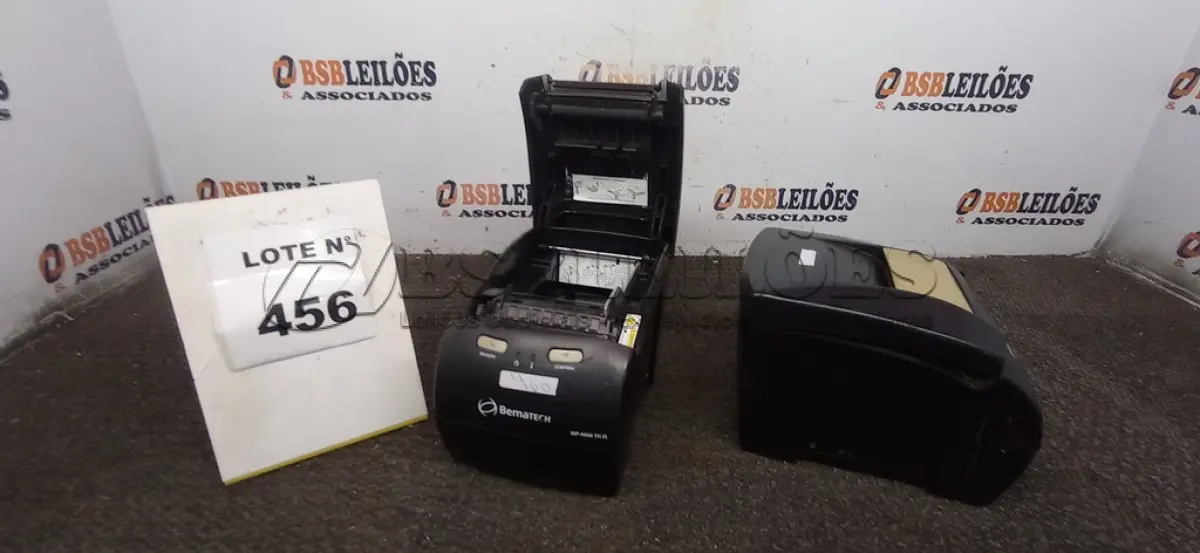 LOTE 456 - 02 IMPRESSORAS TÊRMICAS BEMATECH.  (NO ESTADO) ATENÇÃO! FAZER A VISITAÇÃO ANTES DE ARREMATAR, NÃO SABEMOS SE FUNCIONA, LEILÃO NÃO TEM GARANTIA E NEM DEVOLUÇÃO, SUJEITO A POSSÍVEIS AVARIAS VISÍVEIS/OCULTAS E/OU AUSÊNCIA DE COMPONENTES.