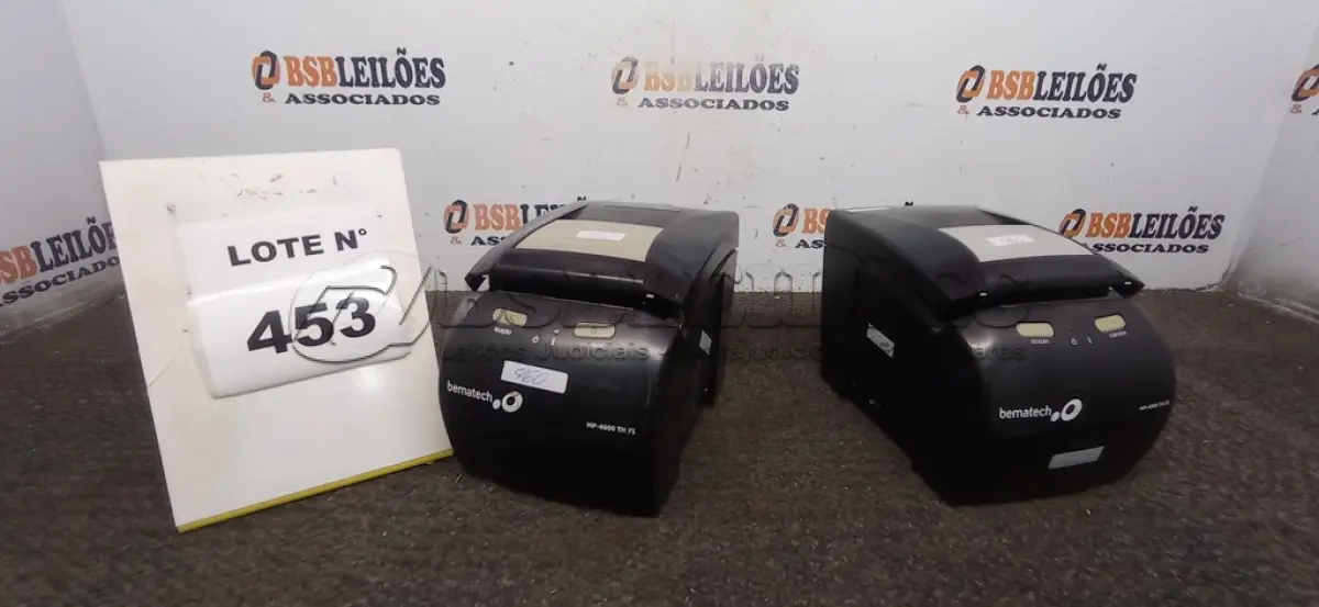 LOTE 453 - 02 IMPRESSORAS TÊRMICAS BEMATECH.  (NO ESTADO) ATENÇÃO! FAZER A VISITAÇÃO ANTES DE ARREMATAR, NÃO SABEMOS SE FUNCIONA, LEILÃO NÃO TEM GARANTIA E NEM DEVOLUÇÃO, SUJEITO A POSSÍVEIS AVARIAS VISÍVEIS/OCULTAS E/OU AUSÊNCIA DE COMPONENTES.