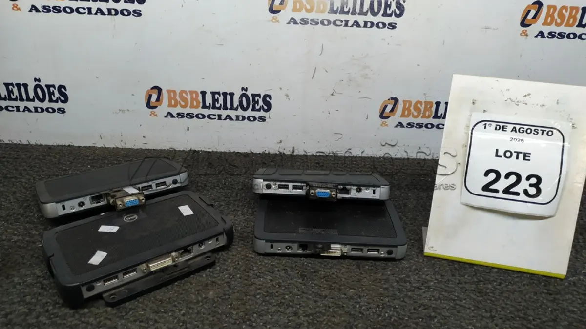 LOTE 223 - 04 MINIS PC MODELO WYSE MARCA DELL. (NO ESTADO) ATENÇÃO! FAZER A VISITAÇÃO ANTES DE ARREMATAR, NÃO SABEMOS SE FUNCIONA, LEILÃO NÃO TEM GARANTIA E NEM DEVOLUÇÃO, SUJEITO A POSSÍVEIS AVARIAS VISÍVEIS/OCULTAS E/OU AUSÊNCIA DE COMPONENTES.