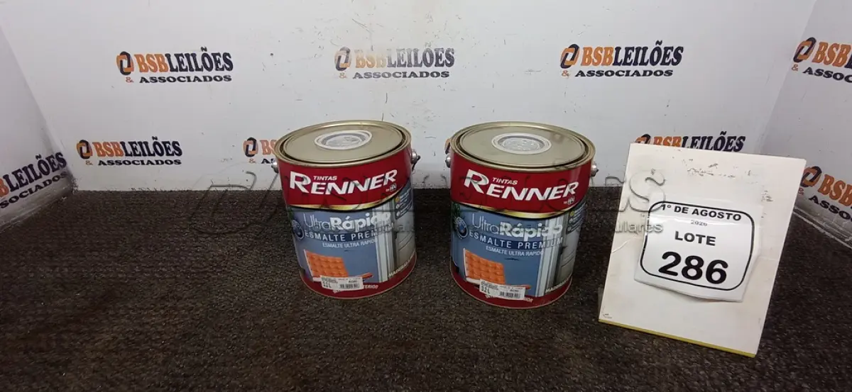 LOTE 286 - 02 LATAS DE ESMALTE SINTÉTICO BASE INTENSA ALTO BRILHO DE 3,2L MARCA RENNER. (NO ESTADO) ATENÇÃO! FAZER A VISITAÇÃO ANTES DE ARREMATAR, NÃO SABEMOS SE FUNCIONA, LEILÃO NÃO TEM GARANTIA E NEM DEVOLUÇÃO, SUJEITO A POSSÍVEIS AVARIAS VISÍVEIS/OCULTAS E/OU AUSÊNCIA DE COMPONENTES.