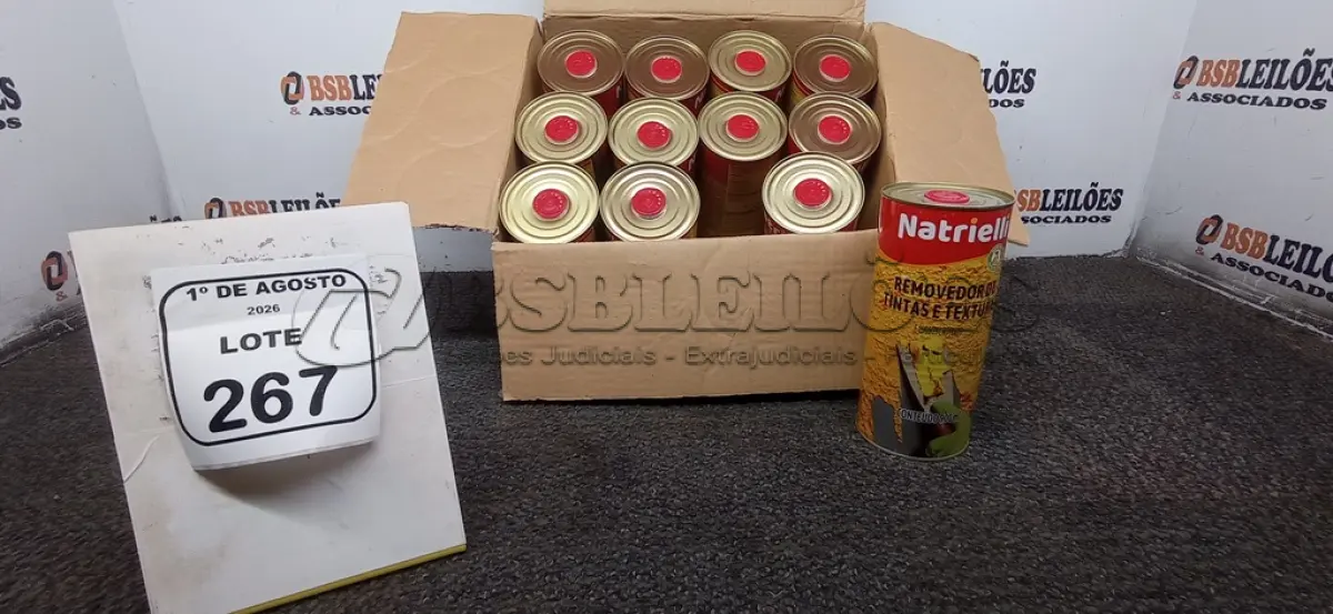 LOTE 267 - 01 CAIXA COM 12 REMOVEDORES DE TINTAS E TEXTURAS DE 900ML CADA. (NO ESTADO) ATENÇÃO! FAZER A VISITAÇÃO ANTES DE ARREMATAR, NÃO SABEMOS SE FUNCIONA, LEILÃO NÃO TEM GARANTIA E NEM DEVOLUÇÃO, SUJEITO A POSSÍVEIS AVARIAS VISÍVEIS/OCULTAS E/OU AUSÊNCIA DE COMPONENTES.