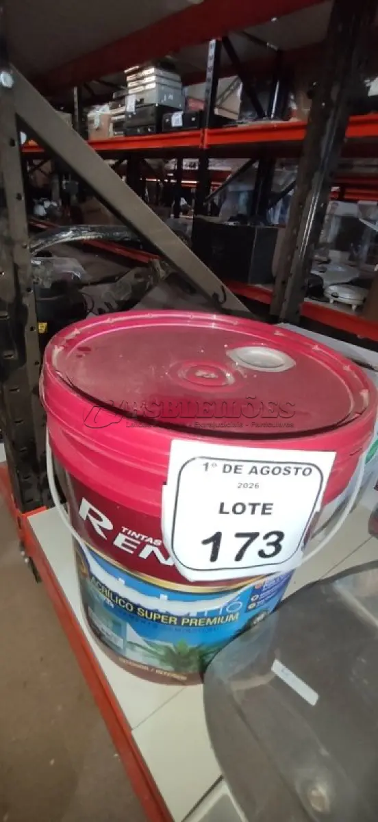 LOTE 173 - 01 BALDE DE TINTA DE ACRÍLICA SUPER PREMIUM 18L NA COR BASE INTENSA SEMI BRILHO MARCA RENNER.  (NO ESTADO) ATENÇÃO! FAZER A VISITAÇÃO ANTES DE ARREMATAR, NÃO SABEMOS SE FUNCIONA, LEILÃO NÃO TEM GARANTIA E NEM DEVOLUÇÃO, SUJEITO A POSSÍVEIS AVARIAS VISÍVEIS/OCULTAS E/OU AUSÊNCIA DE COMPONENTES.