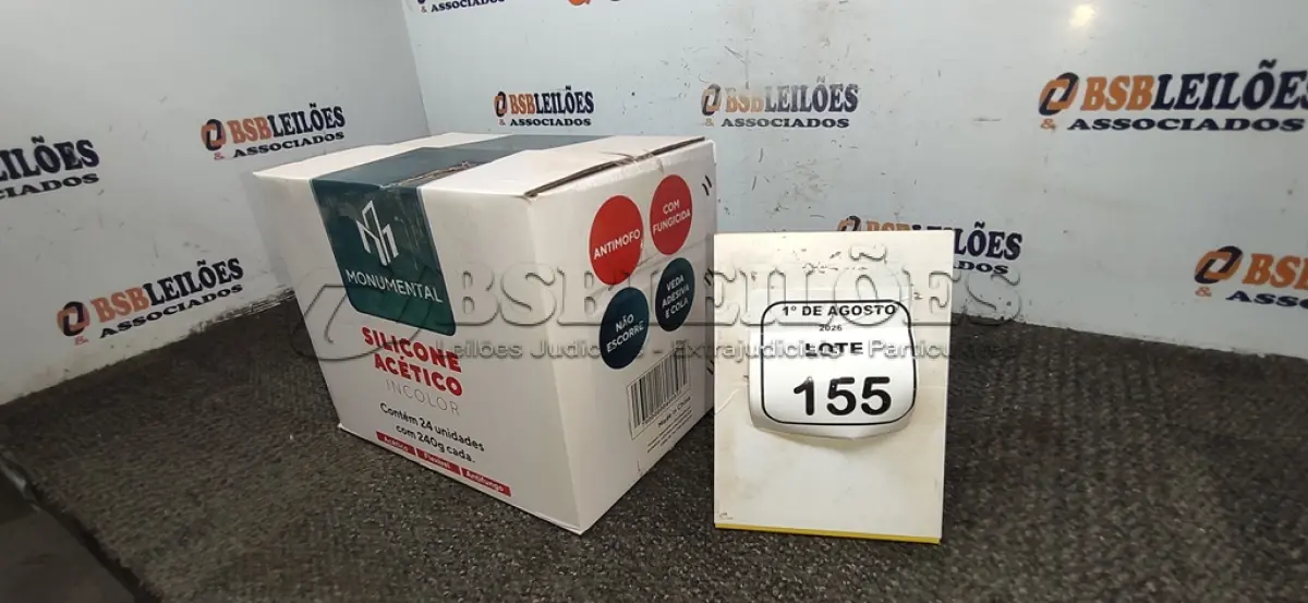 LOTE 155 - 01 CAIXA COM 24 SILICONES ACÉTICO INCOLOR DE 240G CADA MARCA MONUMENTAL. (NO ESTADO) ATENÇÃO! FAZER A VISITAÇÃO ANTES DE ARREMATAR, NÃO SABEMOS SE FUNCIONA, LEILÃO NÃO TEM GARANTIA E NEM DEVOLUÇÃO, SUJEITO A POSSÍVEIS AVARIAS VISÍVEIS/OCULTAS E/OU AUSÊNCIA DE COMPONENTES.