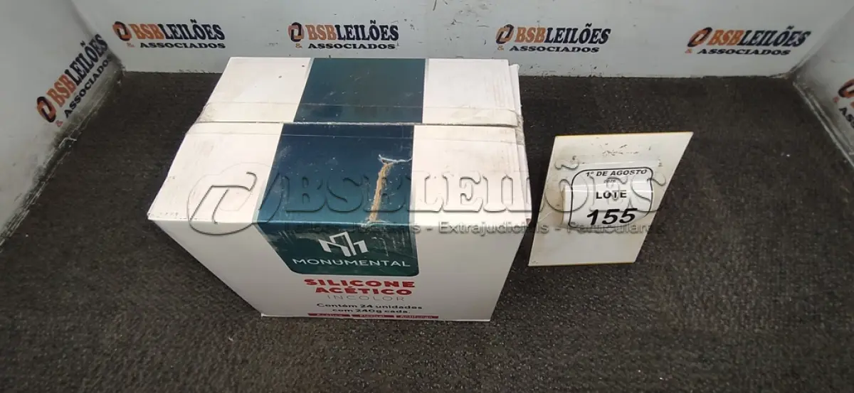LOTE 155 - 01 CAIXA COM 24 SILICONES ACÉTICO INCOLOR DE 240G CADA MARCA MONUMENTAL. (NO ESTADO) ATENÇÃO! FAZER A VISITAÇÃO ANTES DE ARREMATAR, NÃO SABEMOS SE FUNCIONA, LEILÃO NÃO TEM GARANTIA E NEM DEVOLUÇÃO, SUJEITO A POSSÍVEIS AVARIAS VISÍVEIS/OCULTAS E/OU AUSÊNCIA DE COMPONENTES.