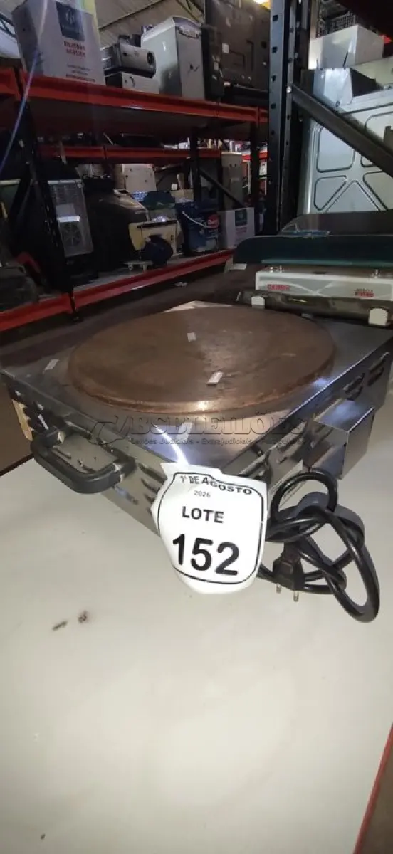LOTE 152 - 01 CREPEIRA MODELO MPES 220V MARCA CROYDON. (NO ESTADO) ATENÇÃO! FAZER A VISITAÇÃO ANTES DE ARREMATAR, NÃO SABEMOS SE FUNCIONA, LEILÃO NÃO TEM GARANTIA E NEM DEVOLUÇÃO, SUJEITO A POSSÍVEIS AVARIAS VISÍVEIS/OCULTAS E/OU AUSÊNCIA DE COMPONENTES.