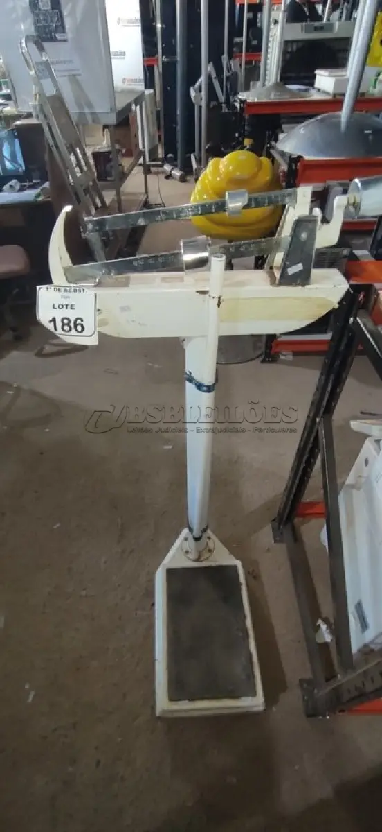 LOTE 186 - 01 BALANÇA ANTROPOMÉTRICA. (NO ESTADO) ATENÇÃO! FAZER A VISITAÇÃO ANTES DE ARREMATAR, NÃO SABEMOS SE FUNCIONA, LEILÃO NÃO TEM GARANTIA E NEM DEVOLUÇÃO, SUJEITO A POSSÍVEIS AVARIAS VISÍVEIS/OCULTAS E/OU AUSÊNCIA DE COMPONENTES.