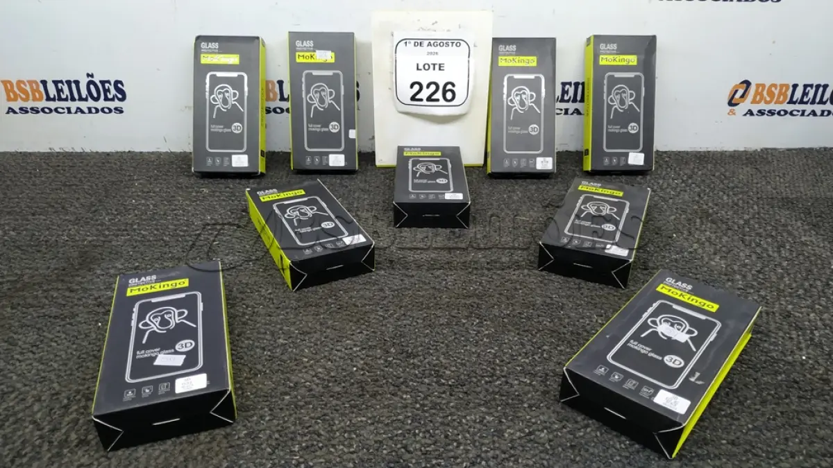 LOTE 226 - 09 CAIXAS DE PELÍCULAS PROTETORAS DE TELA DE CELULAR COM 25 PEÇAS CADA MARCA MOKINGO. (NO ESTADO) ATENÇÃO! FAZER A VISITAÇÃO ANTES DE ARREMATAR, NÃO SABEMOS SE FUNCIONA, LEILÃO NÃO TEM GARANTIA E NEM DEVOLUÇÃO, SUJEITO A POSSÍVEIS AVARIAS VISÍVEIS/OCULTAS E/OU AUSÊNCIA DE COMPONENTES.