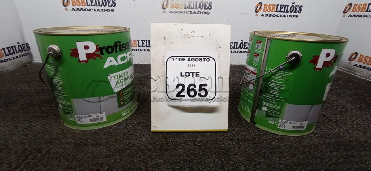 LOTE 265 - 02 LATAS DE TINTA ACRÍLICA DE 3,6L NA COR LUAR DO SERTÃO FOSCO MARCA PROFISSIONAL ACR. (NO ESTADO) ATENÇÃO! FAZER A VISITAÇÃO ANTES DE ARREMATAR, NÃO SABEMOS SE FUNCIONA, LEILÃO NÃO TEM GARANTIA E NEM DEVOLUÇÃO, SUJEITO A POSSÍVEIS AVARIAS VISÍVEIS/OCULTAS E/OU AUSÊNCIA DE COMPONENTES.