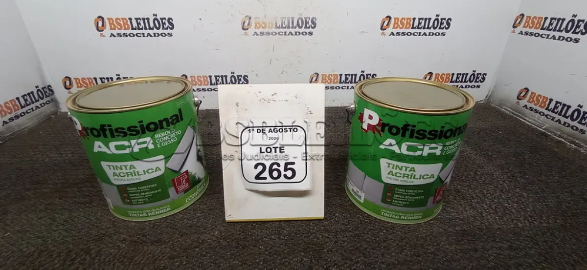 LOTE 265 - 02 LATAS DE TINTA ACRÍLICA DE 3,6L NA COR LUAR DO SERTÃO FOSCO MARCA PROFISSIONAL ACR. (NO ESTADO) ATENÇÃO! FAZER A VISITAÇÃO ANTES DE ARREMATAR, NÃO SABEMOS SE FUNCIONA, LEILÃO NÃO TEM GARANTIA E NEM DEVOLUÇÃO, SUJEITO A POSSÍVEIS AVARIAS VISÍVEIS/OCULTAS E/OU AUSÊNCIA DE COMPONENTES.
