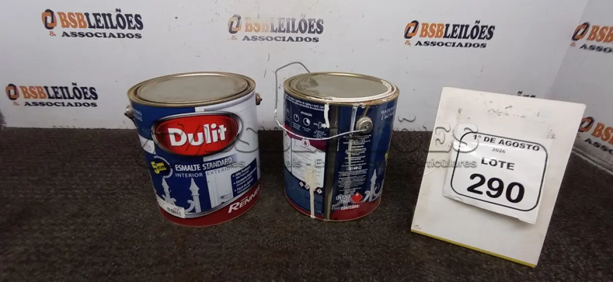 LOTE 290 - 02 LATAS DE ESMALTE STANDARD COR BASE PASTEL BRILHANTE DE 3,2L MARCA RENNER. (NO ESTADO) ATENÇÃO! FAZER A VISITAÇÃO ANTES DE ARREMATAR, NÃO SABEMOS SE FUNCIONA, LEILÃO NÃO TEM GARANTIA E NEM DEVOLUÇÃO, SUJEITO A POSSÍVEIS AVARIAS VISÍVEIS/OCULTAS E/OU AUSÊNCIA DE COMPONENTES.