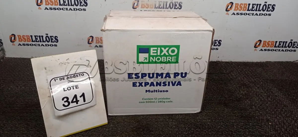 LOTE 341 - 01 CAIXA COM 12 ESPUMAS PU EXPANSIVA DE 500ML CADA MARCA EIXO NOBRE. (NO ESTADO) ATENÇÃO! FAZER A VISITAÇÃO ANTES DE ARREMATAR, NÃO SABEMOS SE FUNCIONA, LEILÃO NÃO TEM GARANTIA E NEM DEVOLUÇÃO, SUJEITO A POSSÍVEIS AVARIAS VISÍVEIS/OCULTAS E/OU AUSÊNCIA DE COMPONENTES.