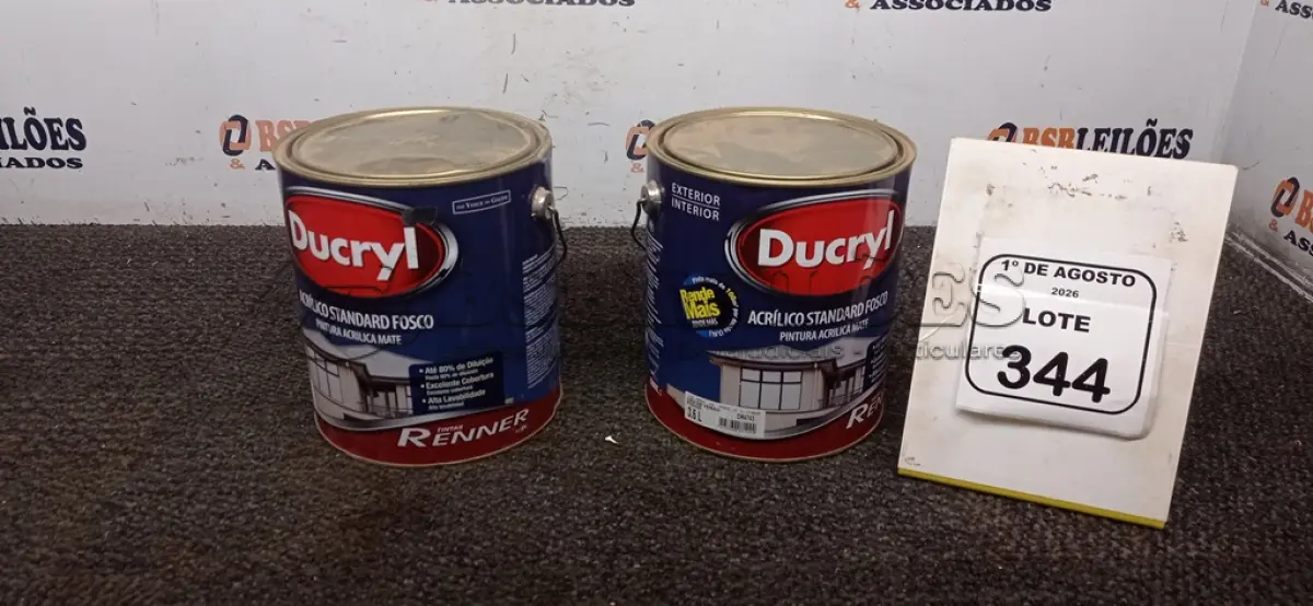LOTE 344 - 01 BALDE DE TINTA ACRÍLICA NA COR CÉU VERÃO FOSCO DE 18L MARCA DUCRYL. (NO ESTADO) ATENÇÃO! FAZER A VISITAÇÃO ANTES DE ARREMATAR, NÃO SABEMOS SE FUNCIONA, LEILÃO NÃO TEM GARANTIA E NEM DEVOLUÇÃO, SUJEITO A POSSÍVEIS AVARIAS VISÍVEIS/OCULTAS E/OU AUSÊNCIA DE COMPONENTES.