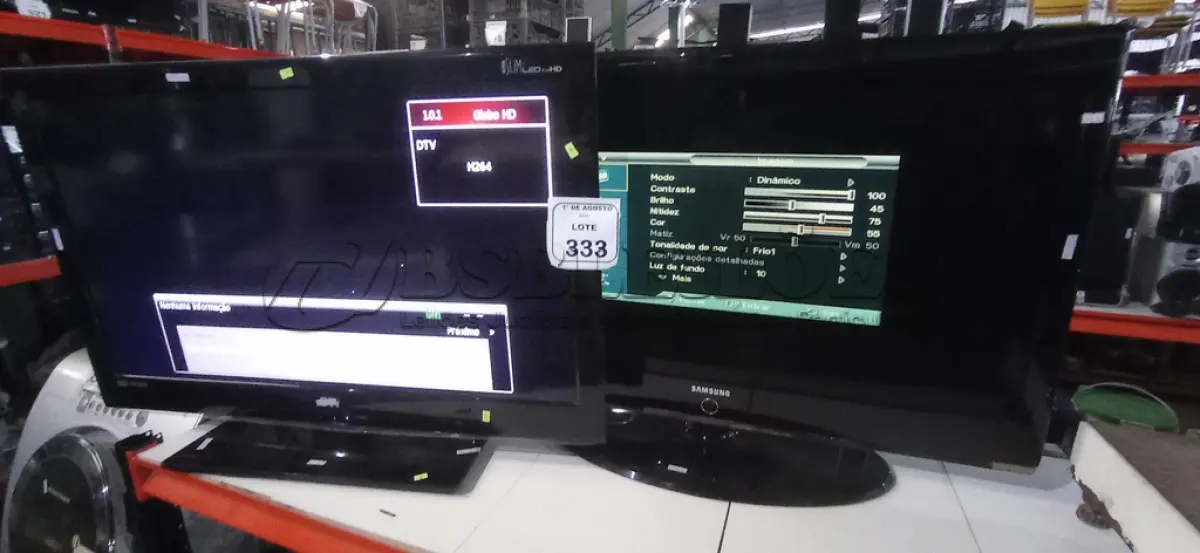 LOTE 333 - 02 TVS DE 40’’ MARCAS STI E SAMSUNG PARA RETIRADA DE PEÇAS. (NO ESTADO) ATENÇÃO! FAZER A VISITAÇÃO ANTES DE ARREMATAR, NÃO SABEMOS SE FUNCIONA, LEILÃO NÃO TEM GARANTIA E NEM DEVOLUÇÃO, SUJEITO A POSSÍVEIS AVARIAS VISÍVEIS/OCULTAS E/OU AUSÊNCIA DE COMPONENTES.