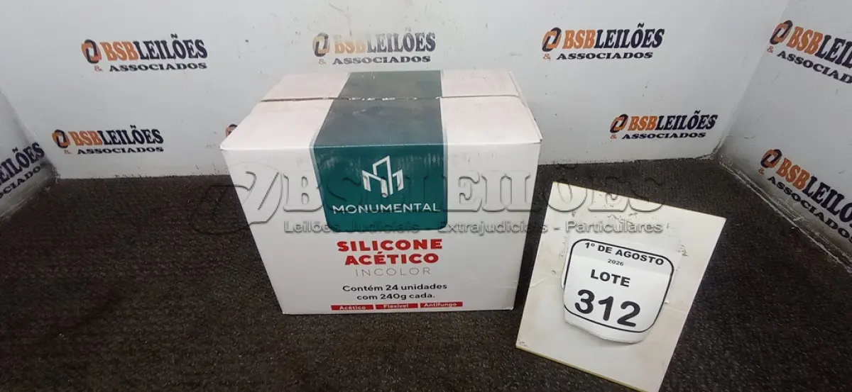 LOTE 312 - 01 CAIXA COM 24 SILICONES ACÉTICO INCOLOR DE 240G CADA MARCA MONUMENTAL. (NO ESTADO) ATENÇÃO! FAZER A VISITAÇÃO ANTES DE ARREMATAR, NÃO SABEMOS SE FUNCIONA, LEILÃO NÃO TEM GARANTIA E NEM DEVOLUÇÃO, SUJEITO A POSSÍVEIS AVARIAS VISÍVEIS/OCULTAS E/OU AUSÊNCIA DE COMPONENTES.