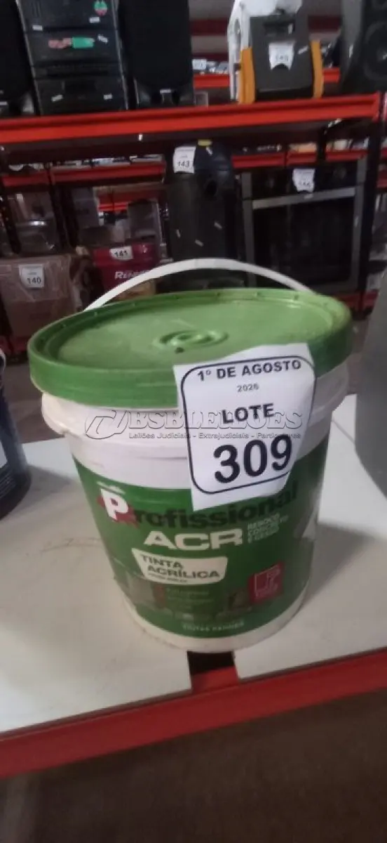 LOTE 309 - 01 BALDE DE TINTA ACRÍLICA NA COR PÊSSEGO FOSCO 3037 DE 18L MARCA PROFISSIONAL ACR. (NO ESTADO) ATENÇÃO! FAZER A VISITAÇÃO ANTES DE ARREMATAR, NÃO SABEMOS SE FUNCIONA, LEILÃO NÃO TEM GARANTIA E NEM DEVOLUÇÃO, SUJEITO A POSSÍVEIS AVARIAS VISÍVEIS/OCULTAS E/OU AUSÊNCIA DE COMPONENTES.