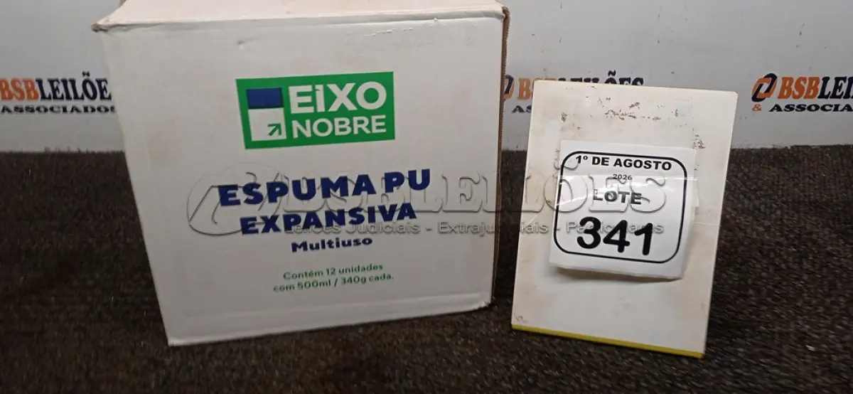 LOTE 341 - 01 CAIXA COM 12 ESPUMAS PU EXPANSIVA DE 500ML CADA MARCA EIXO NOBRE. (NO ESTADO) ATENÇÃO! FAZER A VISITAÇÃO ANTES DE ARREMATAR, NÃO SABEMOS SE FUNCIONA, LEILÃO NÃO TEM GARANTIA E NEM DEVOLUÇÃO, SUJEITO A POSSÍVEIS AVARIAS VISÍVEIS/OCULTAS E/OU AUSÊNCIA DE COMPONENTES.