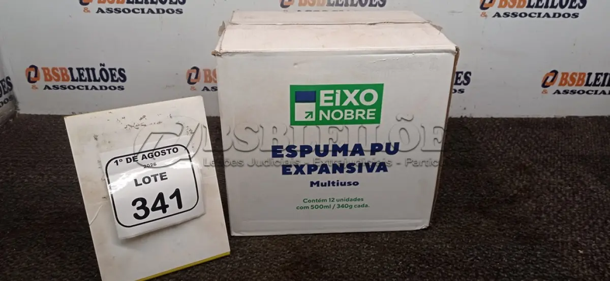 LOTE 341 - 01 CAIXA COM 12 ESPUMAS PU EXPANSIVA DE 500ML CADA MARCA EIXO NOBRE. (NO ESTADO) ATENÇÃO! FAZER A VISITAÇÃO ANTES DE ARREMATAR, NÃO SABEMOS SE FUNCIONA, LEILÃO NÃO TEM GARANTIA E NEM DEVOLUÇÃO, SUJEITO A POSSÍVEIS AVARIAS VISÍVEIS/OCULTAS E/OU AUSÊNCIA DE COMPONENTES.