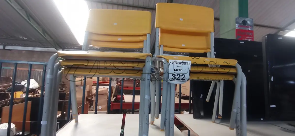 LOTE 322 - 06 CADEIRAS INFANTIS NA COR AMARELA. (NO ESTADO) ATENÇÃO! FAZER A VISITAÇÃO ANTES DE ARREMATAR, NÃO SABEMOS SE FUNCIONA, LEILÃO NÃO TEM GARANTIA E NEM DEVOLUÇÃO, SUJEITO A POSSÍVEIS AVARIAS VISÍVEIS/OCULTAS E/OU AUSÊNCIA DE COMPONENTES.