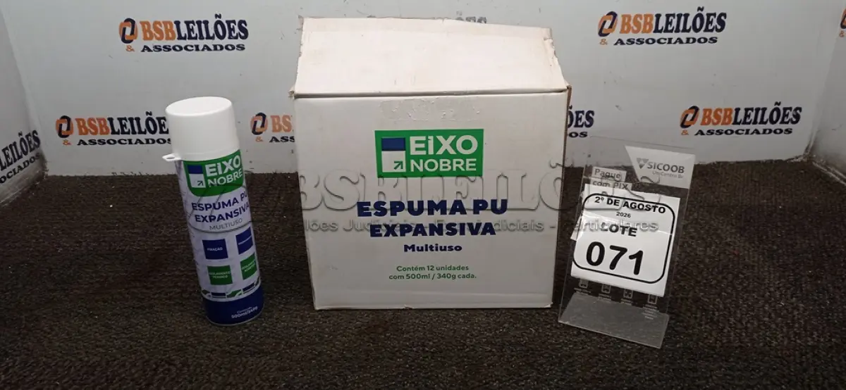 LOTE 071 - 12 UNIDADES DE ESPUMA PU EXPANSIVA MULTIUSO DE 500ML CADA MARCA EIXO NOBRE. (NO ESTADO) ATENÇÃO! FAZER A VISITAÇÃO ANTES DE ARREMATAR, NÃO SABEMOS SE FUNCIONA, LEILÃO NÃO TEM GARANTIA E NEM DEVOLUÇÃO, SUJEITO A POSSÍVEIS AVARIAS VISÍVEIS/OCULTAS E/OU AUSÊNCIA DE COMPONENTES.