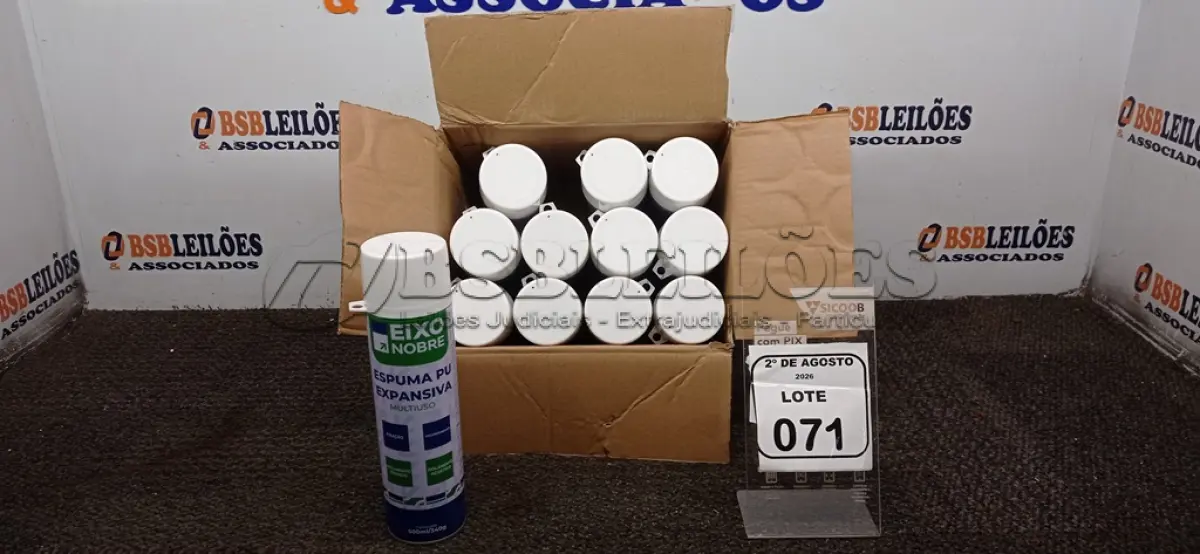 LOTE 071 - 12 UNIDADES DE ESPUMA PU EXPANSIVA MULTIUSO DE 500ML CADA MARCA EIXO NOBRE. (NO ESTADO) ATENÇÃO! FAZER A VISITAÇÃO ANTES DE ARREMATAR, NÃO SABEMOS SE FUNCIONA, LEILÃO NÃO TEM GARANTIA E NEM DEVOLUÇÃO, SUJEITO A POSSÍVEIS AVARIAS VISÍVEIS/OCULTAS E/OU AUSÊNCIA DE COMPONENTES.