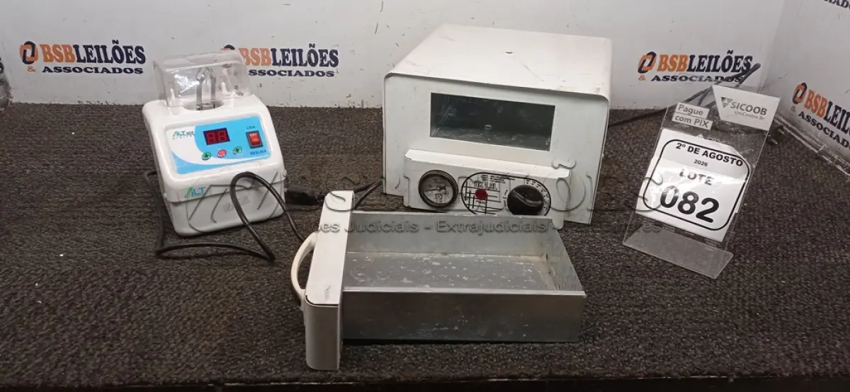 LOTE 082 - 01 ESTUFA ESTERILIZADORA MODELO HOT KLIN 1,9L E 01 AMALGADOR CAPSULAR MODELO ALTMIX MARCA ALT. (NO ESTADO) ATENÇÃO! FAZER A VISITAÇÃO ANTES DE ARREMATAR, NÃO SABEMOS SE FUNCIONA, LEILÃO NÃO TEM GARANTIA E NEM DEVOLUÇÃO, SUJEITO A POSSÍVEIS AVARIAS VISÍVEIS/OCULTAS E/OU AUSÊNCIA DE COMPONENTES.