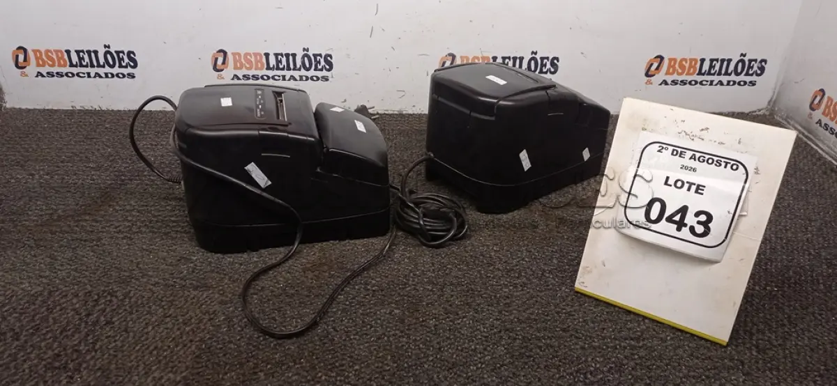 LOTE 043 - 02 IMPRESSORAS TÉRMICAS. (NO ESTADO) ATENÇÃO! FAZER A VISITAÇÃO ANTES DE ARREMATAR, NÃO SABEMOS SE FUNCIONA, LEILÃO NÃO TEM GARANTIA E NEM DEVOLUÇÃO, SUJEITO A POSSÍVEIS AVARIAS VISÍVEIS/OCULTAS E/OU AUSÊNCIA DE COMPONENTES.