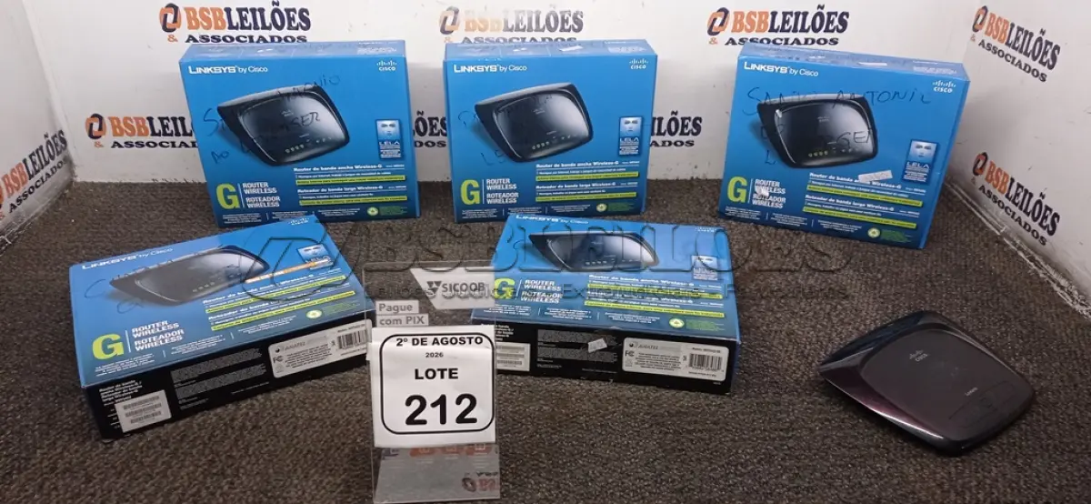 LOTE 212 - 05 ROUTERS DE BANDA LARGA MARCA CISCO. (NO ESTADO) ATENÇÃO! FAZER A VISITAÇÃO ANTES DE ARREMATAR, NÃO SABEMOS SE FUNCIONA, LEILÃO NÃO TEM GARANTIA E NEM DEVOLUÇÃO, SUJEITO A POSSÍVEIS AVARIAS VISÍVEIS/OCULTAS E/OU AUSÊNCIA DE COMPONENTES.
