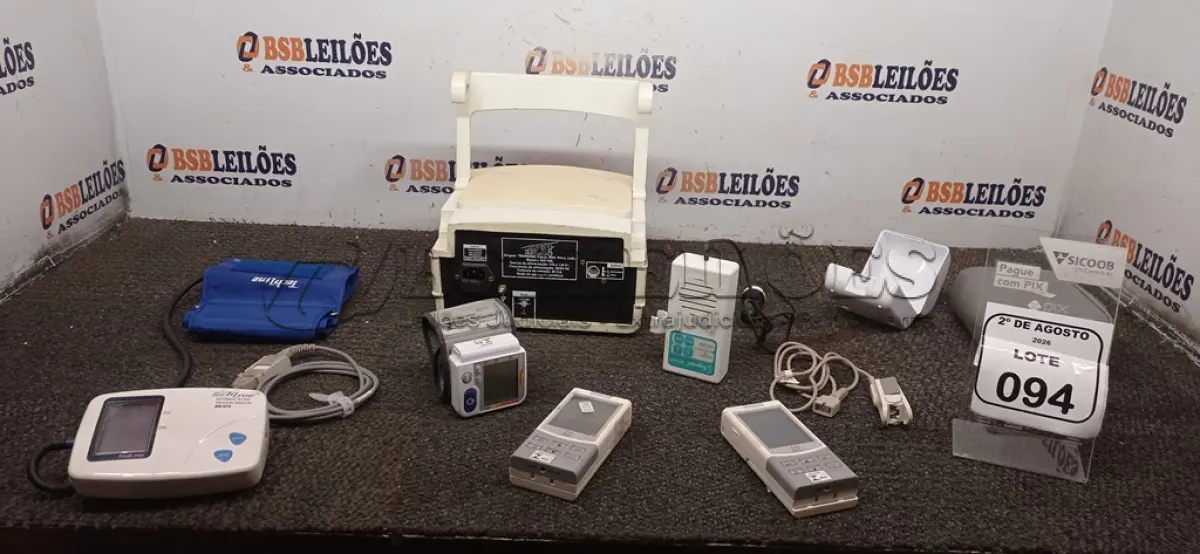 LOTE 094 - 02 MEDIDORES DE PRESSÃO, 02 OXÍMETRO DE PULSO PORTÁTIL, 01 DETECTOR FETAL E 01 MONITOR CARDÍACO MODELO MX-100. (NO ESTADO) ATENÇÃO! FAZER A VISITAÇÃO ANTES DE ARREMATAR, NÃO SABEMOS SE FUNCIONA, LEILÃO NÃO TEM GARANTIA E NEM DEVOLUÇÃO, SUJEITO A POSSÍVEIS AVARIAS VISÍVEIS/OCULTAS E/OU AUSÊNCIA DE COMPONENTES.