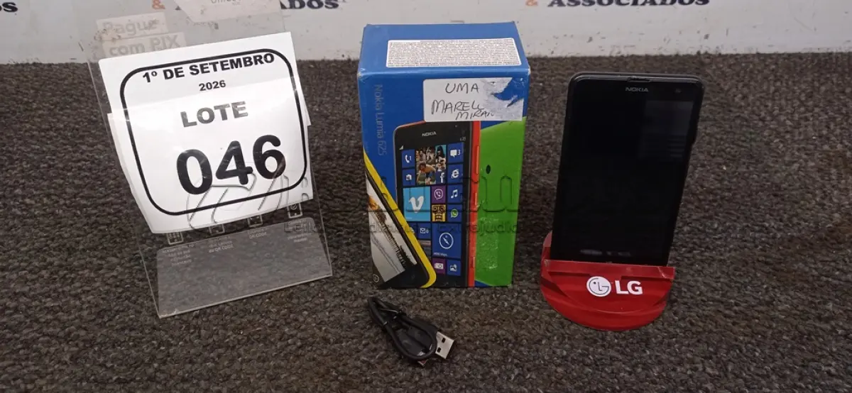 LOTE 046 - 01 CELULAR MODELO LUMIA 625 MARCA NOKIA SEM CARREGADOR. (NO ESTADO) ATENÇÃO! FAZER A VISITAÇÃO ANTES DE ARREMATAR, NÃO SABEMOS SE FUNCIONA, LEILÃO NÃO TEM GARANTIA E NEM DEVOLUÇÃO, SUJEITO A POSSÍVEIS AVARIAS VISÍVEIS/OCULTAS E/OU AUSÊNCIA DE COMPONENTES.
