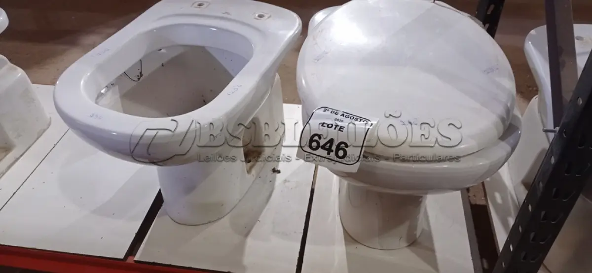 LOTE 646 - 02 VASOS SANITÁRIOS. (NO ESTADO) ATENÇÃO! FAZER A VISITAÇÃO ANTES DE ARREMATAR, NÃO SABEMOS SE FUNCIONA, LEILÃO NÃO TEM GARANTIA E NEM DEVOLUÇÃO, SUJEITO A POSSÍVEIS AVARIAS VISÍVEIS/OCULTAS E/OU AUSÊNCIA DE COMPONENTES.