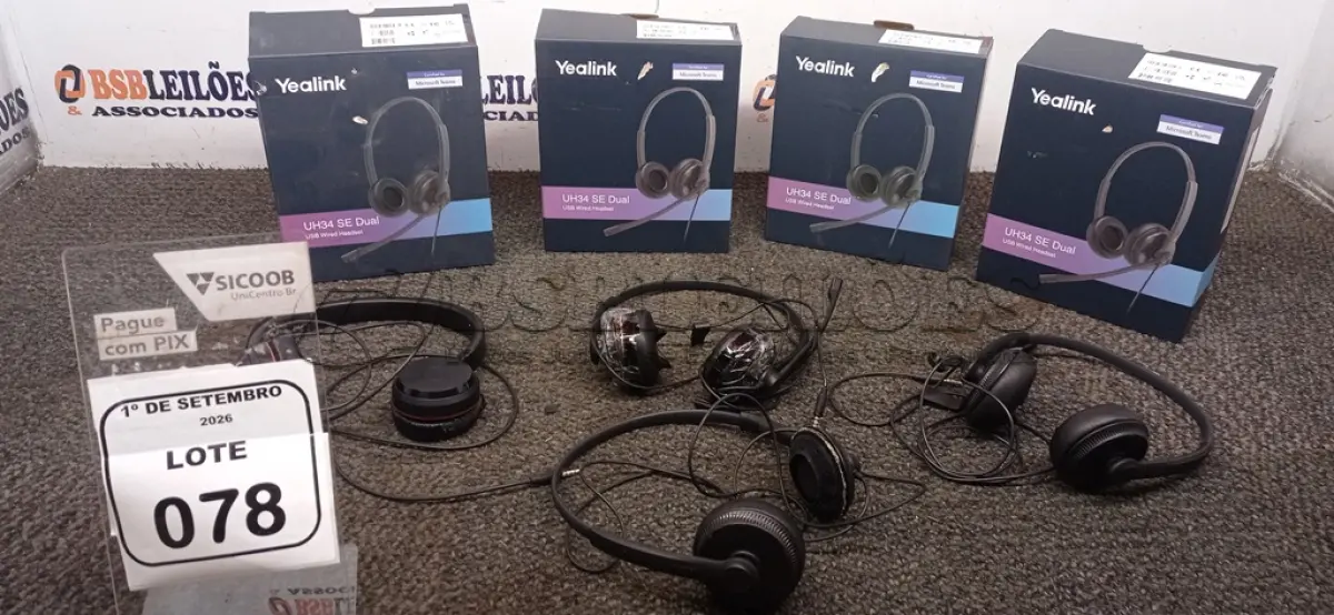 LOTE 078 - 04 HEADSETS MARCA YEALINK. (NO ESTADO) ATENÇÃO! FAZER A VISITAÇÃO ANTES DE ARREMATAR, NÃO SABEMOS SE FUNCIONA, LEILÃO NÃO TEM GARANTIA E NEM DEVOLUÇÃO, SUJEITO A POSSÍVEIS AVARIAS VISÍVEIS/OCULTAS E/OU AUSÊNCIA DE COMPONENTES.