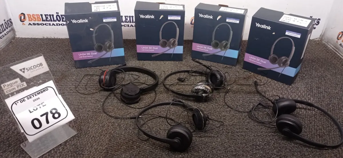 LOTE 078 - 04 HEADSETS MARCA YEALINK. (NO ESTADO) ATENÇÃO! FAZER A VISITAÇÃO ANTES DE ARREMATAR, NÃO SABEMOS SE FUNCIONA, LEILÃO NÃO TEM GARANTIA E NEM DEVOLUÇÃO, SUJEITO A POSSÍVEIS AVARIAS VISÍVEIS/OCULTAS E/OU AUSÊNCIA DE COMPONENTES.