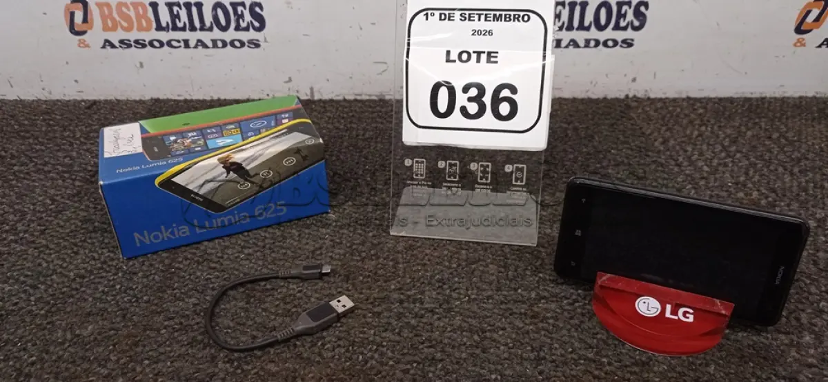 LOTE 036 - 01 CELULAR MODELO LUMIA 625 MARCA NOKIA SEM CARREGADOR. (NO ESTADO) ATENÇÃO! FAZER A VISITAÇÃO ANTES DE ARREMATAR, NÃO SABEMOS SE FUNCIONA, LEILÃO NÃO TEM GARANTIA E NEM DEVOLUÇÃO, SUJEITO A POSSÍVEIS AVARIAS VISÍVEIS/OCULTAS E/OU AUSÊNCIA DE COMPONENTES.