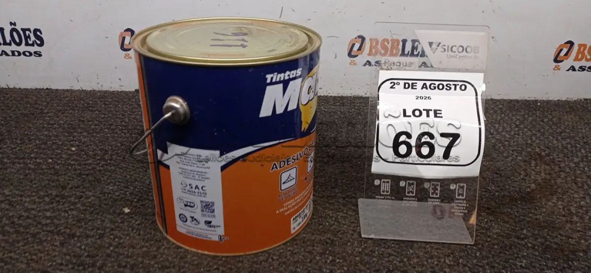 LOTE 667 - 01 LATA DE ADESIVO DE CONTATO 2,80KG MARCA MAZA. (NO ESTADO) ATENÇÃO! FAZER A VISITAÇÃO ANTES DE ARREMATAR, NÃO SABEMOS SE FUNCIONA, LEILÃO NÃO TEM GARANTIA E NEM DEVOLUÇÃO, SUJEITO A POSSÍVEIS AVARIAS VISÍVEIS/OCULTAS E/OU AUSÊNCIA DE COMPONENTES.