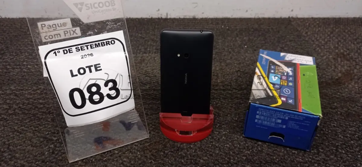 LOTE 083 - 01 CELULAR MODELO LUMIA 625 MARCA NOKIA SEM CARREGADOR. (NO ESTADO) ATENÇÃO! FAZER A VISITAÇÃO ANTES DE ARREMATAR, NÃO SABEMOS SE FUNCIONA, LEILÃO NÃO TEM GARANTIA E NEM DEVOLUÇÃO, SUJEITO A POSSÍVEIS AVARIAS VISÍVEIS/OCULTAS E/OU AUSÊNCIA DE COMPONENTES.