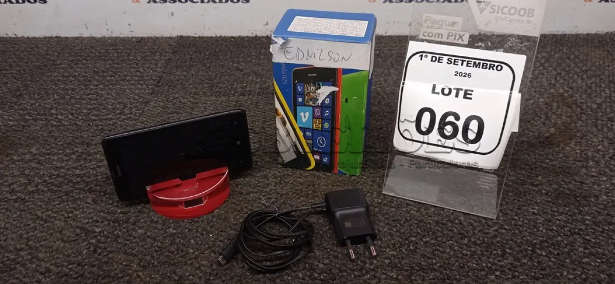 LOTE 060 - 01 CELULAR MODELO LUMIA 625 MARCA NOKIA SEM CARREGADOR. (NO ESTADO) ATENÇÃO! FAZER A VISITAÇÃO ANTES DE ARREMATAR, NÃO SABEMOS SE FUNCIONA, LEILÃO NÃO TEM GARANTIA E NEM DEVOLUÇÃO, SUJEITO A POSSÍVEIS AVARIAS VISÍVEIS/OCULTAS E/OU AUSÊNCIA DE COMPONENTES.