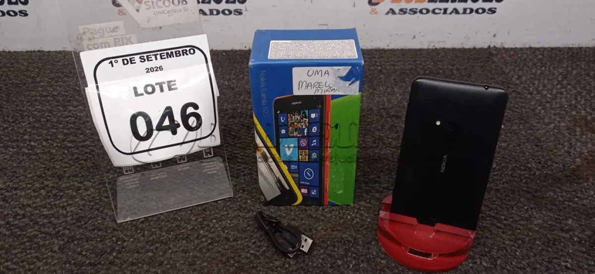 LOTE 046 - 01 CELULAR MODELO LUMIA 625 MARCA NOKIA SEM CARREGADOR. (NO ESTADO) ATENÇÃO! FAZER A VISITAÇÃO ANTES DE ARREMATAR, NÃO SABEMOS SE FUNCIONA, LEILÃO NÃO TEM GARANTIA E NEM DEVOLUÇÃO, SUJEITO A POSSÍVEIS AVARIAS VISÍVEIS/OCULTAS E/OU AUSÊNCIA DE COMPONENTES.