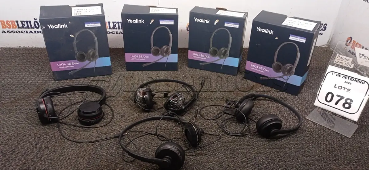 LOTE 078 - 04 HEADSETS MARCA YEALINK. (NO ESTADO) ATENÇÃO! FAZER A VISITAÇÃO ANTES DE ARREMATAR, NÃO SABEMOS SE FUNCIONA, LEILÃO NÃO TEM GARANTIA E NEM DEVOLUÇÃO, SUJEITO A POSSÍVEIS AVARIAS VISÍVEIS/OCULTAS E/OU AUSÊNCIA DE COMPONENTES.