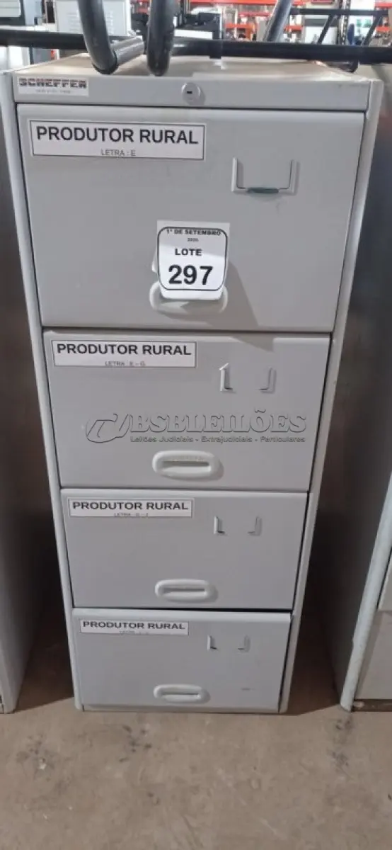 LOTE 297 - 01 ARQUIVO COM 04 GAVETAS EM AÇO. (NO ESTADO) ATENÇÃO! FAZER A VISITAÇÃO ANTES DE ARREMATAR, NÃO SABEMOS SE FUNCIONA, LEILÃO NÃO TEM GARANTIA E NEM DEVOLUÇÃO, SUJEITO A POSSÍVEIS AVARIAS VISÍVEIS/OCULTAS E/OU AUSÊNCIA DE COMPONENTES.