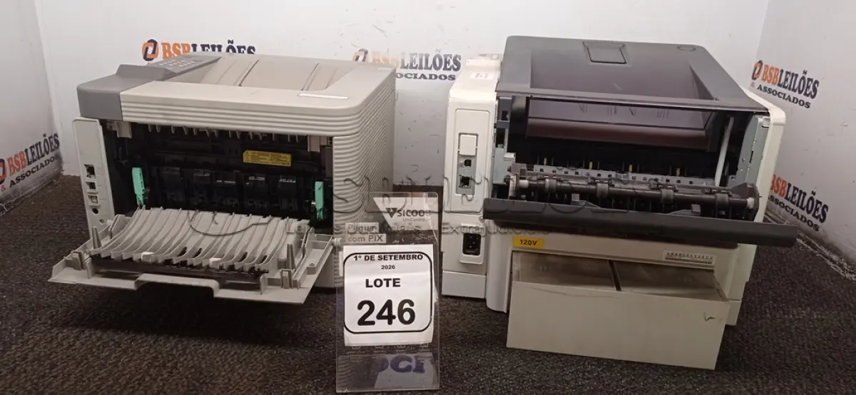 LOTE 246 - 02 IMPRESSORAS MARCAS SAMSUNG E OKI. (NO ESTADO) ATENÇÃO! FAZER A VISITAÇÃO ANTES DE ARREMATAR, NÃO SABEMOS SE FUNCIONA, LEILÃO NÃO TEM GARANTIA E NEM DEVOLUÇÃO, SUJEITO A POSSÍVEIS AVARIAS VISÍVEIS/OCULTAS E/OU AUSÊNCIA DE COMPONENTES.
