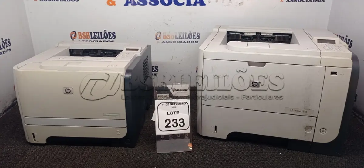 LOTE 233 - 02 IMPRESSORAS MARCA HP MODELOS DIVERSOS. (NO ESTADO) ATENÇÃO! FAZER A VISITAÇÃO ANTES DE ARREMATAR, NÃO SABEMOS SE FUNCIONA, LEILÃO NÃO TEM GARANTIA E NEM DEVOLUÇÃO, SUJEITO A POSSÍVEIS AVARIAS VISÍVEIS/OCULTAS E/OU AUSÊNCIA DE COMPONENTES.