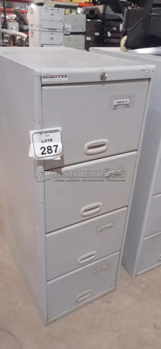 LOTE 287 - 01 ARQUIVO COM 04 GAVETAS EM AÇO. (NO ESTADO) ATENÇÃO! FAZER A VISITAÇÃO ANTES DE ARREMATAR, NÃO SABEMOS SE FUNCIONA, LEILÃO NÃO TEM GARANTIA E NEM DEVOLUÇÃO, SUJEITO A POSSÍVEIS AVARIAS VISÍVEIS/OCULTAS E/OU AUSÊNCIA DE COMPONENTES.
