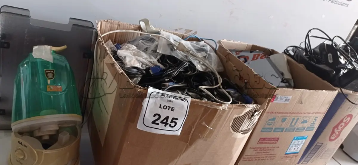 LOTE 245 - 01 LOTE COM GRANDE QUANTIDADE DE CABO HDMI, GRAMPEADORES, APARELHOS DE TELEFONE E ELETRÔNICOS DIVERSOS. (NO ESTADO) ATENÇÃO! FAZER A VISITAÇÃO ANTES DE ARREMATAR, NÃO SABEMOS SE FUNCIONA, LEILÃO NÃO TEM GARANTIA E NEM DEVOLUÇÃO, SUJEITO A POSSÍVEIS AVARIAS VISÍVEIS/OCULTAS E/OU AUSÊNCIA DE COMPONENTES.