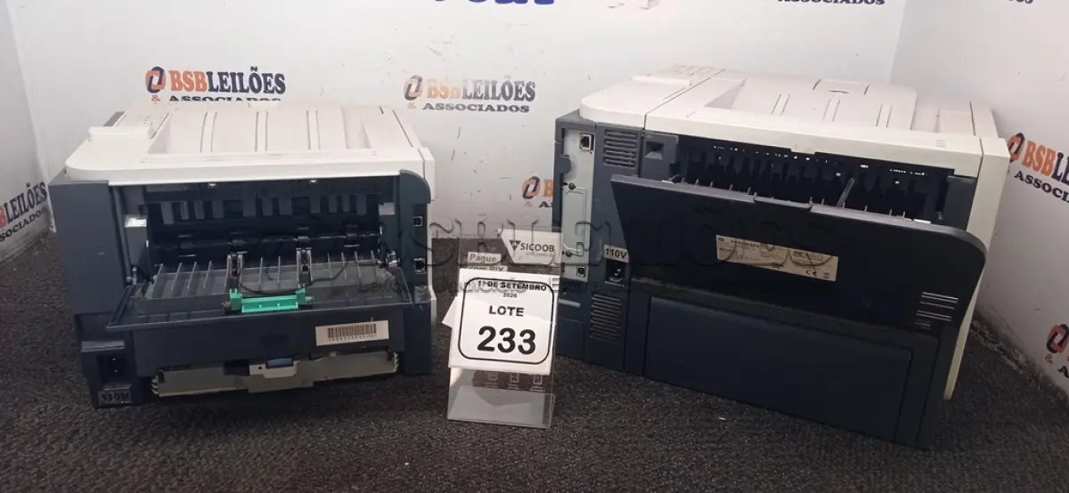 LOTE 233 - 02 IMPRESSORAS MARCA HP MODELOS DIVERSOS. (NO ESTADO) ATENÇÃO! FAZER A VISITAÇÃO ANTES DE ARREMATAR, NÃO SABEMOS SE FUNCIONA, LEILÃO NÃO TEM GARANTIA E NEM DEVOLUÇÃO, SUJEITO A POSSÍVEIS AVARIAS VISÍVEIS/OCULTAS E/OU AUSÊNCIA DE COMPONENTES.